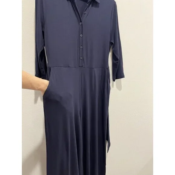 BODEN Beatrice Jersey Jumpsuit Size 8P Navy pockets Stretch Long Sleeves Belt - Picture 12 of 16